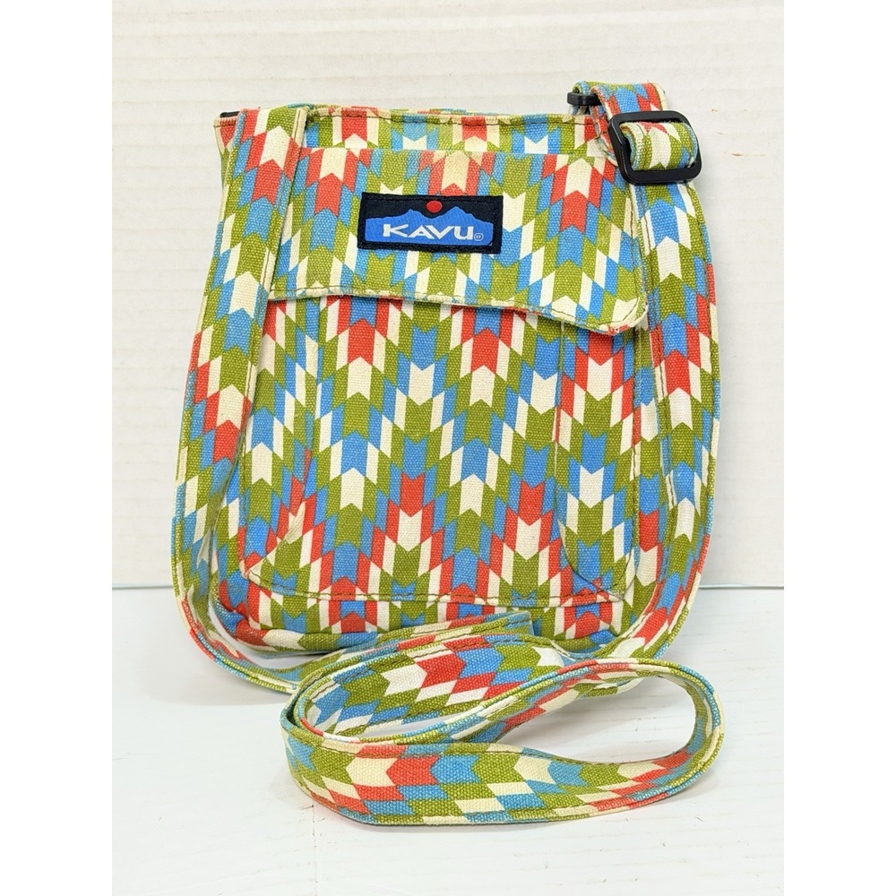 KAVU Keeper Small Crossbody Purse Chevron Geometric Festival Canvas Bag‎